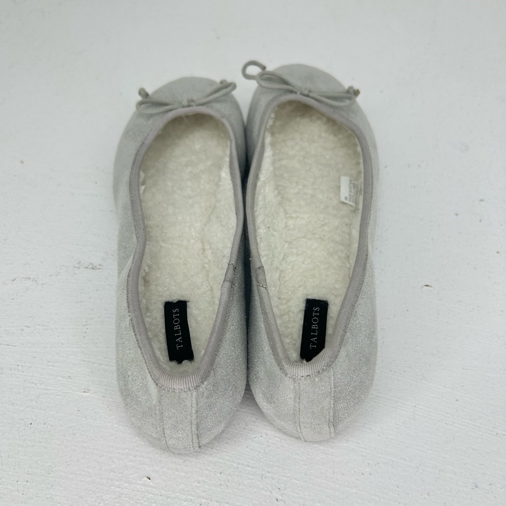 Talbots Blakely Cozy‎ Sueded Fabric Ballet Slippers Size 9 Gray Sherpa Lined - Picture 6 of 13